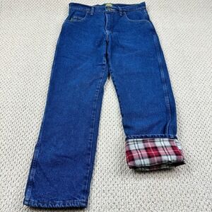 Cabelas Flannel Lined Jeans Mens 32x30 Blue Denim Roughneck Outdoor Heavy Duty